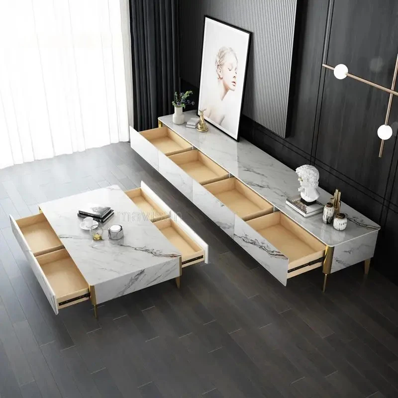 Friends Italian Designed Rock Board Tea Table Set Light Luxury Side Table Cabinets TV Stand Modern And Simple Furniture For Home