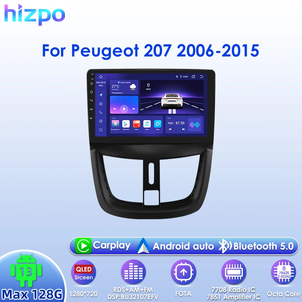 

Hizpo 2Din 9inch CarPlay Android Auto Car Radio for Peugeot 207CC 2006 - 2015 UI7862 Multimedia Navi GPS RDS DSP 4G BT 360° CAM