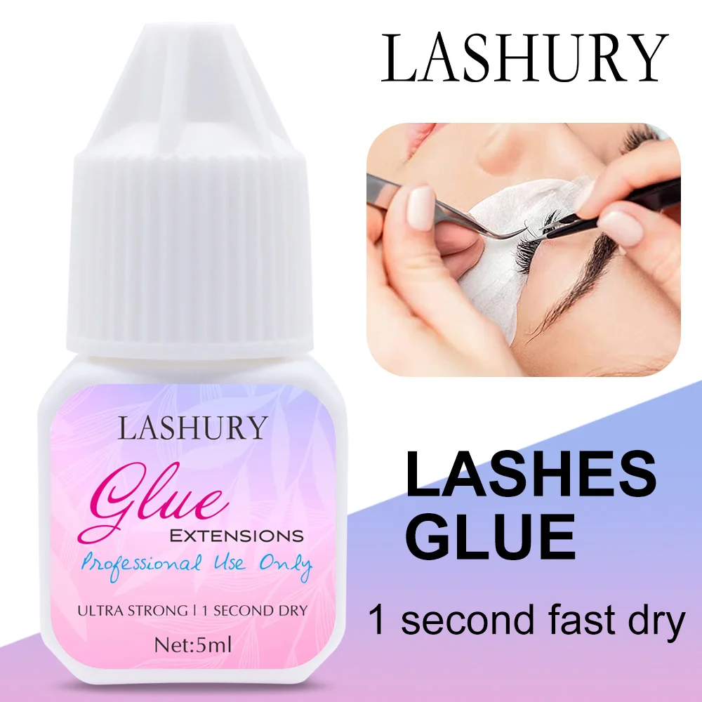 Lashury-5ml 1 초 빠른 건조 강한 인조 속눈썹 연장 접착제 70 일, 낮은 냄새 솔더 속눈썹 접착제