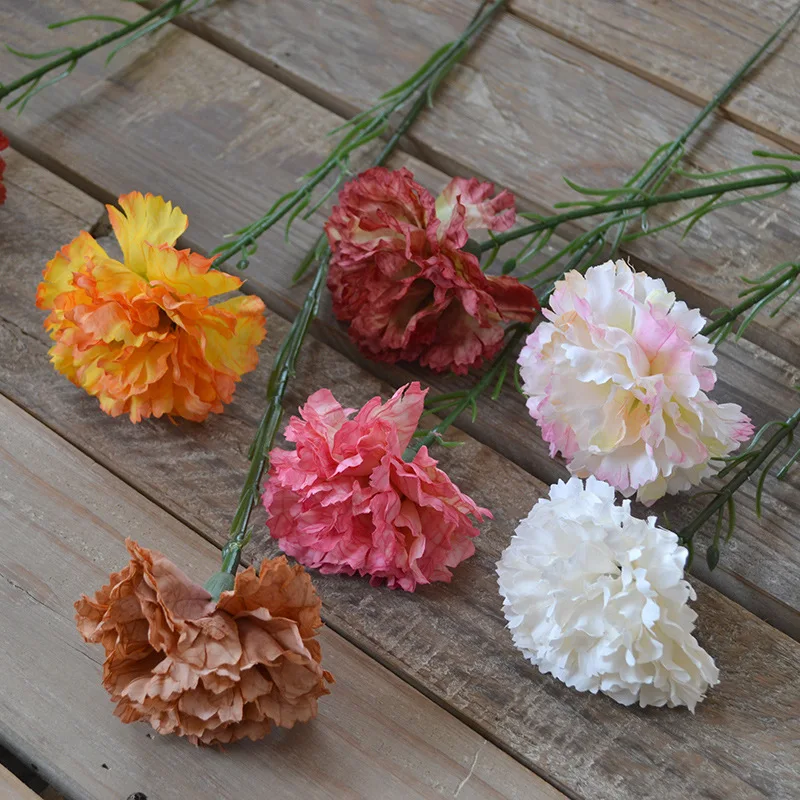 ฤดูใบไม้ร่วงดอกไม้ประดิษฐ์ดอกคาร์เนชั่นดอกไม้ปลอมดอกไม้ผ้าไหมดอกไม้สาขาห้องนั่งเล่นงานแต่งงานวันแม่ Decor