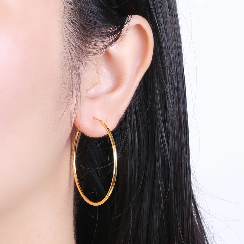 15/20/25/30/35/40/50/70mm 100% S925 Big Huge Thin Hoop Earrings Large Round Circle Ear Jewelry for Women Lady Girl Gold Color