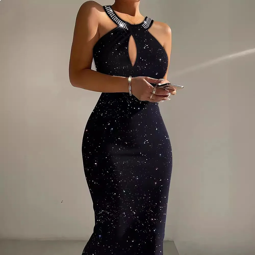 Sequin Halter Neck Sleeveless Backless Bodycon Evening Dress Party Dresses