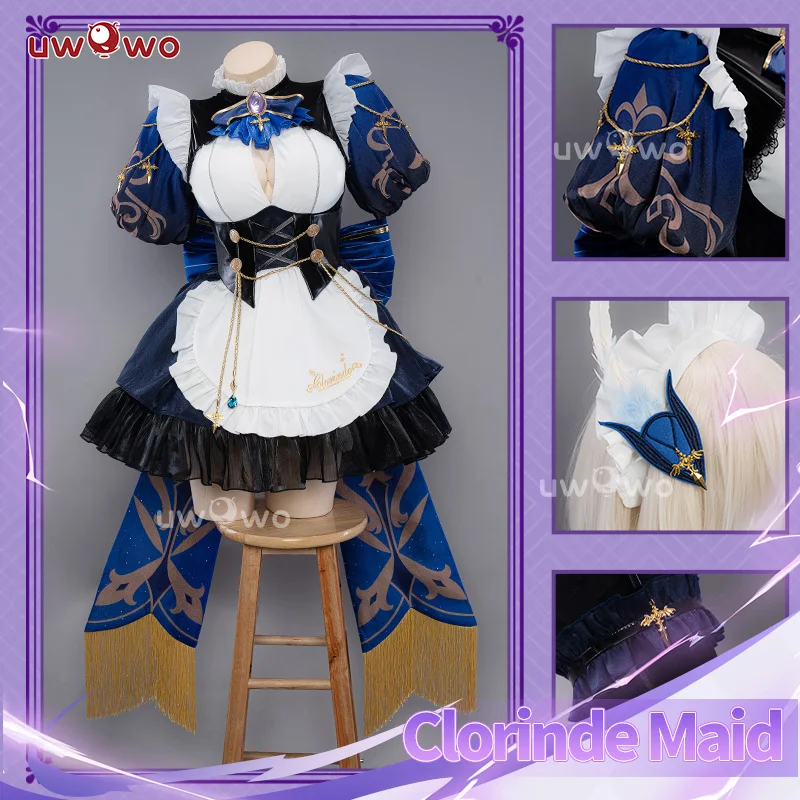 

IN STOCK UWOWO Exclusive Clorinde Cosplay Genshin Impact Fanart Clorinde Maid Cosplay Costume with Bow Maid Dress Halloween