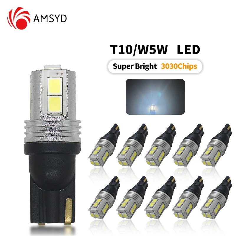 

2 шт., Автомобильные светодиодные лампы T10 W5W 168 192 3030 10SMD 12 В