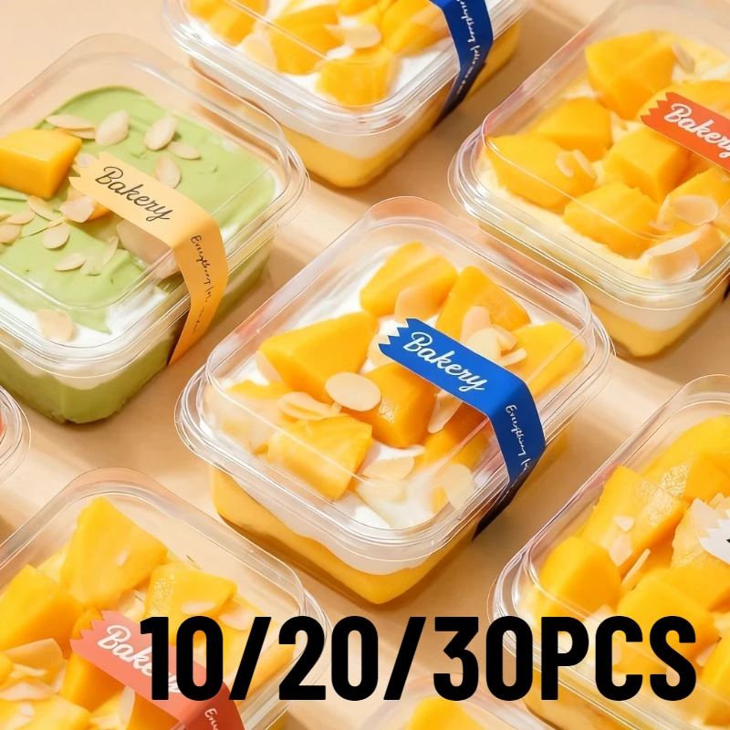 Caja de pastel transparente con tapa transparente, 10/20/30 Uds., utilizada para almacenar helado, tiramisú, pastel de fruta para almacenamiento de tienda de postres