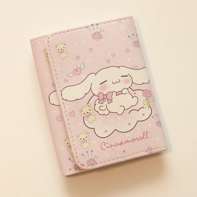 Kawaii Cartoon Sanrioed Kt Cat portafoglio donna Anime Cinnamoroll Kuromi portatile pieghevole corto Multi-Card portafoglio Mini moneta Pirse