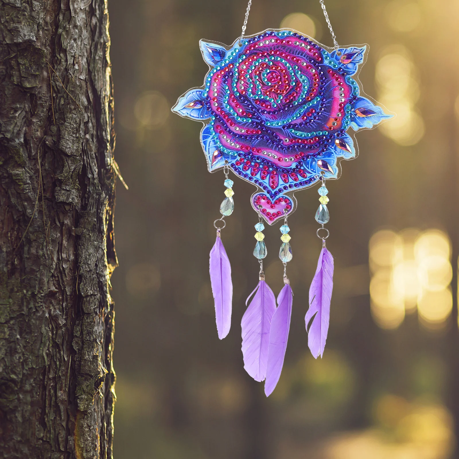 

Wind Chime Hanging Decor Artificial Plume Acrylic Dream Catcher For Indoor Wall Bedroom Office Room Decoration