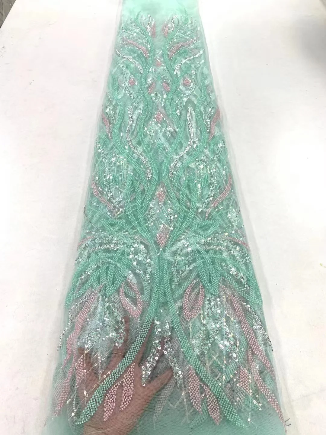 

Luxury Elegant French Embroidery Beaded Tube Lace African Nigerian Sequins Fabric For Wedding Party Dress Sewing Material PL0731