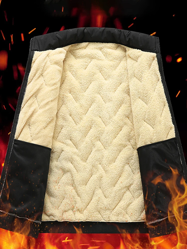 2025 nouveaux hommes grande taille veste Imitation laine col montant hiver coupe-vent chaud extérieur coton rembourré veste avec velours