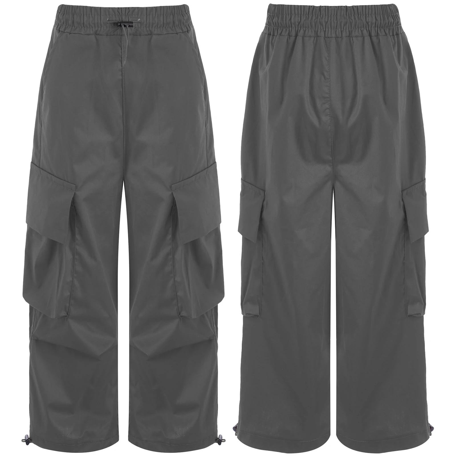 

Kids Boys Girls Fashion Drawstring Cargo Pants Casual High Waist Elastic Waistband Straight-Leg Trousers with Pockets Tracksuit