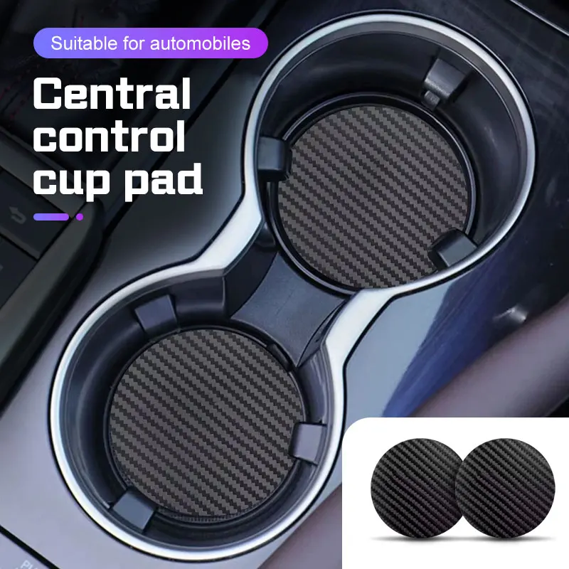 2 Peças Universais de Porta-Copos para Carro, Tapete para Copos de Água, em Couro de Fibra de Carbono, Antiderrapante, Acessórios Automotivos, Capa para Suporte de Garrafa, Estilo Automotivo