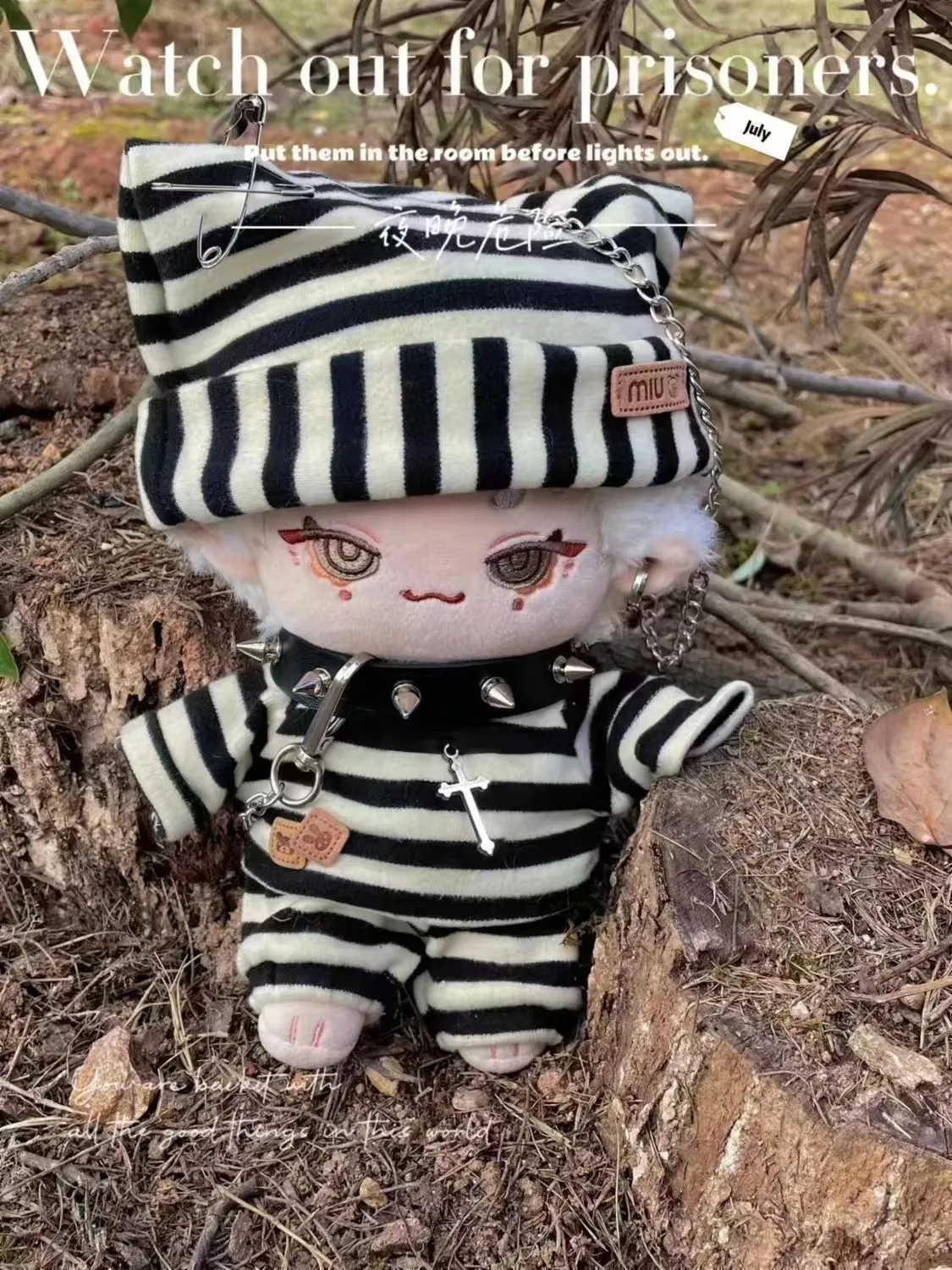 Action Dress-up Puppets Clothes For 20cm Cotton Dolls Handsome Cool Prison Uniform Striped Hat Suit DIY Dolls Replacement Sets