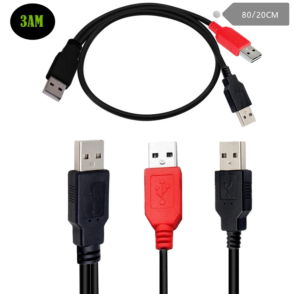 2 in 1 USB 2.0 A male to A  Male Y splitter cable Portable storage device data cable 80/20CM