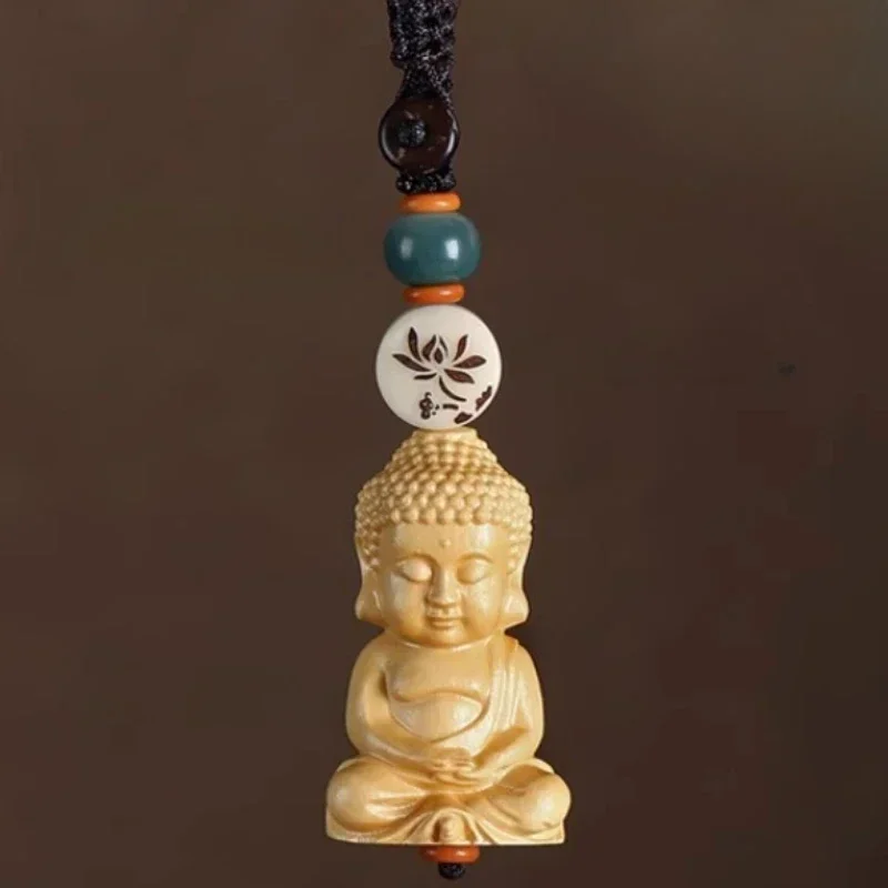 

Boxwood Buddhist Keychain Handcarved Tathagata Buddha Custom Wooden Key Chains Pendant Buddhist Guanyin Keyring Gift