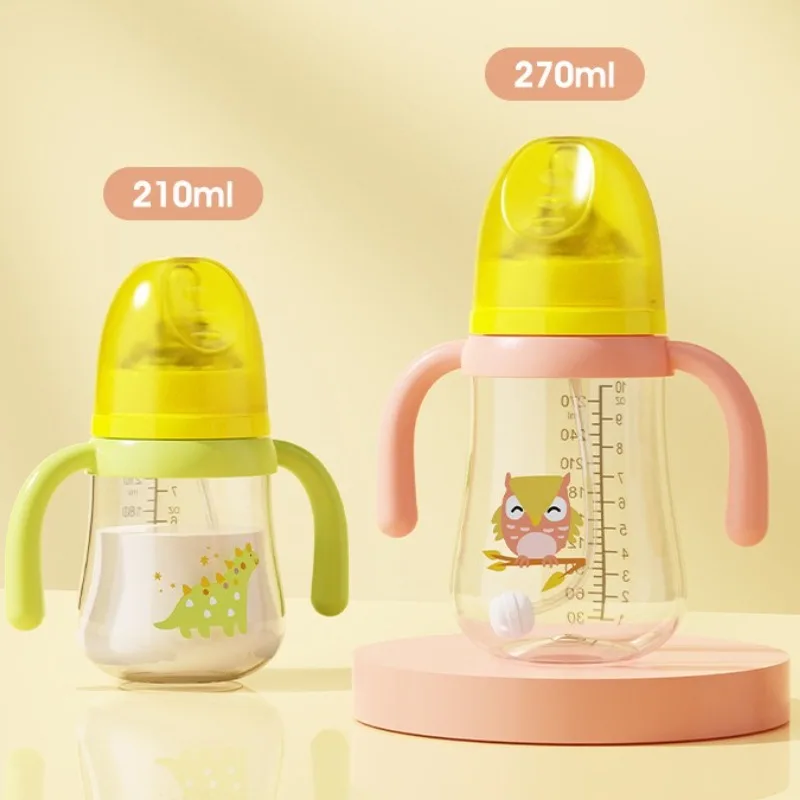 

210ML/270ML Baby Bottle with Handle and Straw Anti Falling Silicone Straw Bottle Baby Feeding Supply Kids Training Cups Бутылка