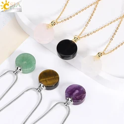 Silver Color Crystal Stone Perfume Bottle Necklace for Women Round Natural Gem Pendant Essential Oil Stainless Steel Chain H415