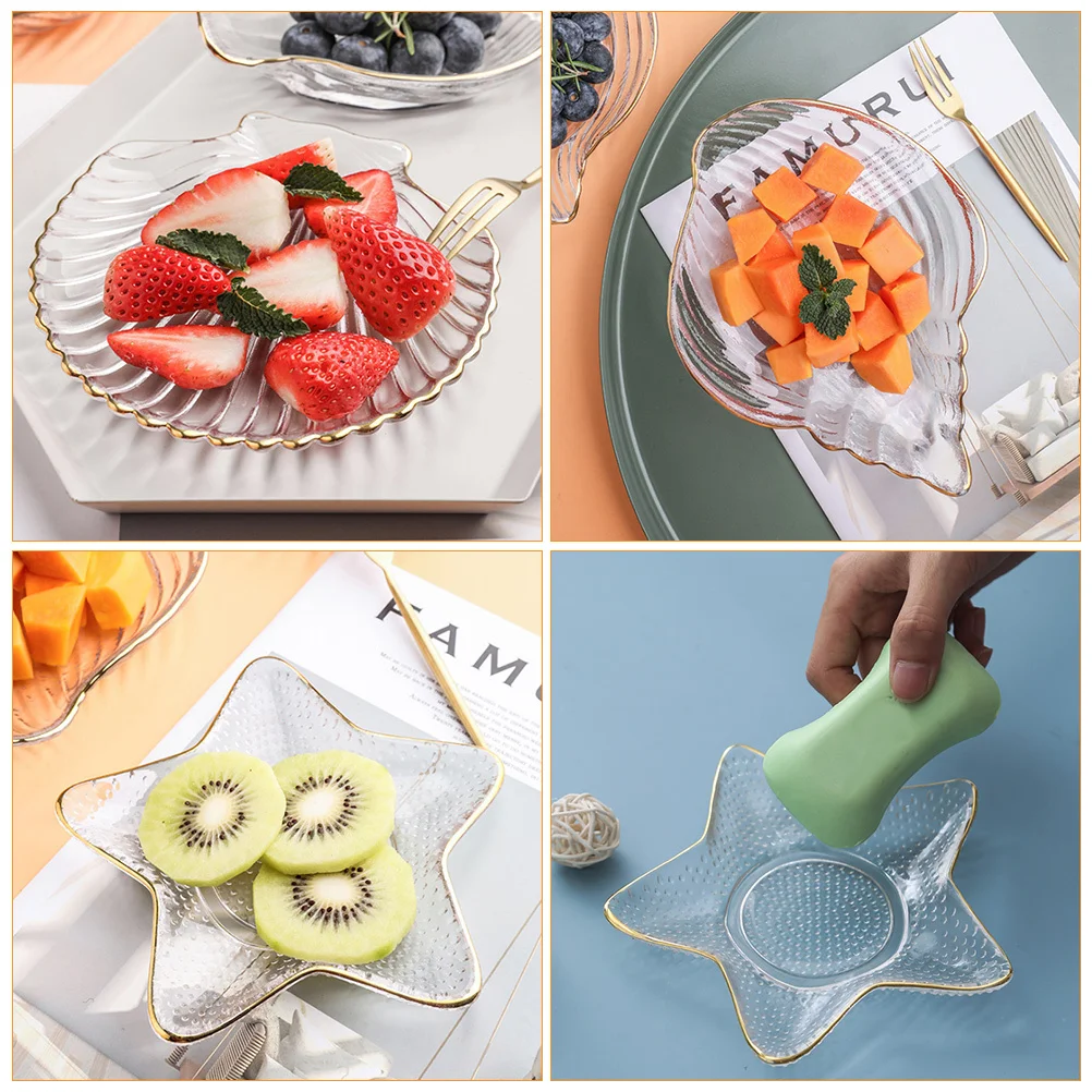 

4 шт., набор тарелок с фруктами, прозрачный золотой бронзовый край, стеклянный многофункциональный поднос для хранения, дизайн морской звезды для демонстрации ювелирных изделий