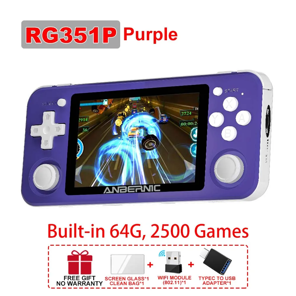 ANBERNIC RG351P Consola de videojuegos retro Pantalla IPS de 3,5 pulgadas RK3326 3500 mAh Sistema Linux abierto Reproductor portátil 2500 juegos integrados