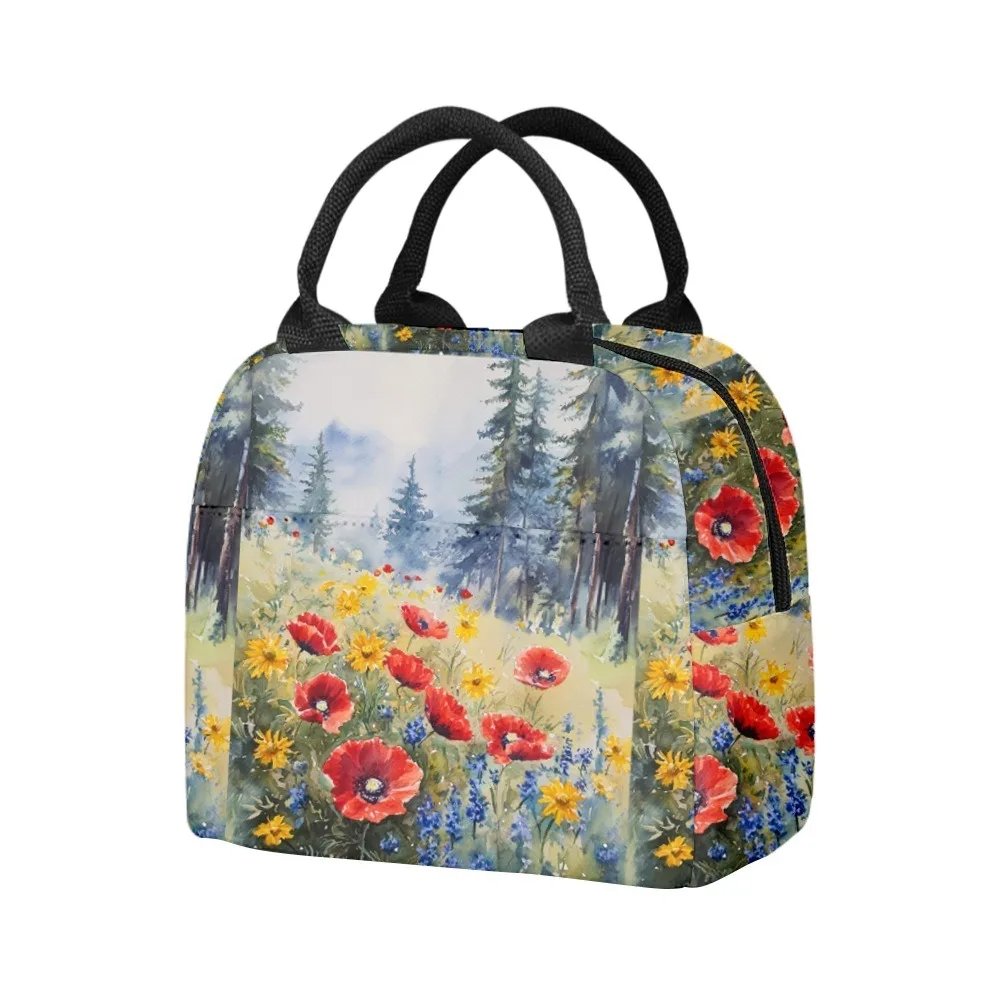

Vibrant Florals Pine Forest Insulated Lunch Bag Side Pocket Waterproof Reusable Office Easy Clean Design for Work School Picnics