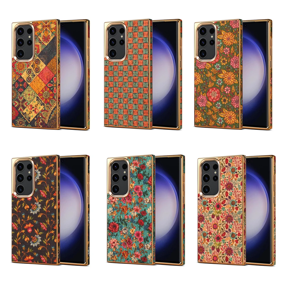 Luxury Plating Gold Glitter Cover Vintage Plaid Daisy Rose Flower Case for Samsung Galaxy S24 Ultra S23 FE S24 Plus S23 Ultra