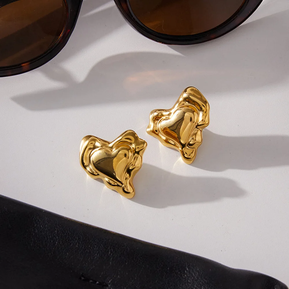 

Personality Heart Stud Earring 18K Gold Plated Stainless Steel Women Trendy Light Luxury Earrings Girls Fashion Jewelry