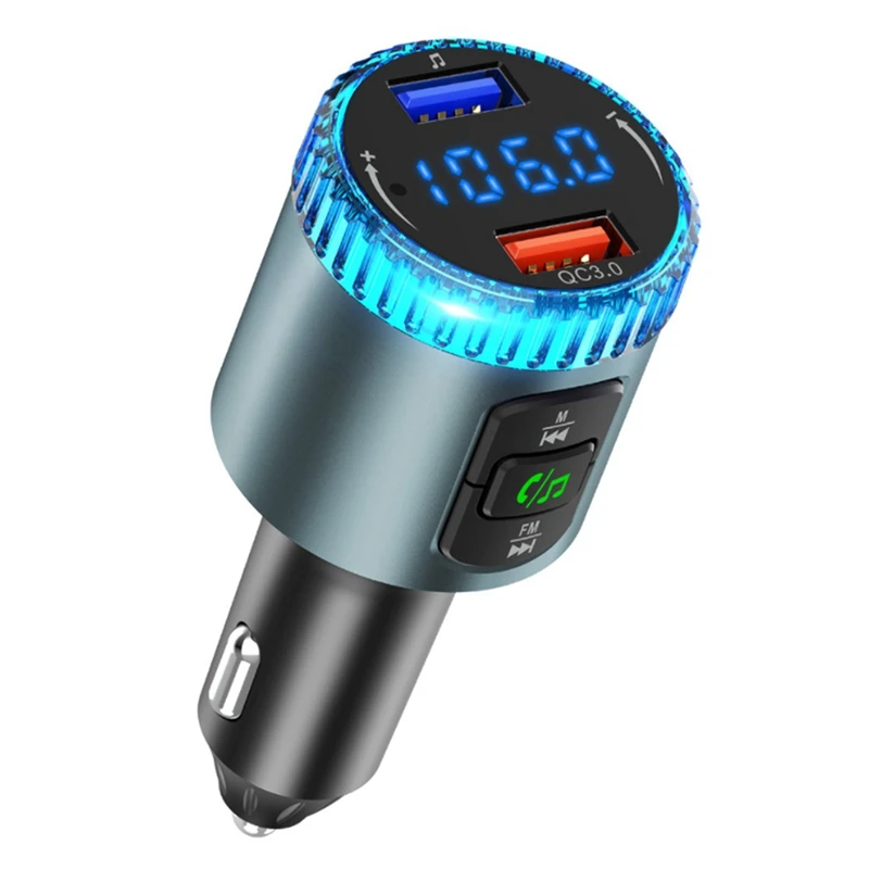 BC77A Car Mp3 Player Bluetooth Receiver FM Transmitter Handsfree With 7 Colorful Lights QC3.0 USB Fast Charger