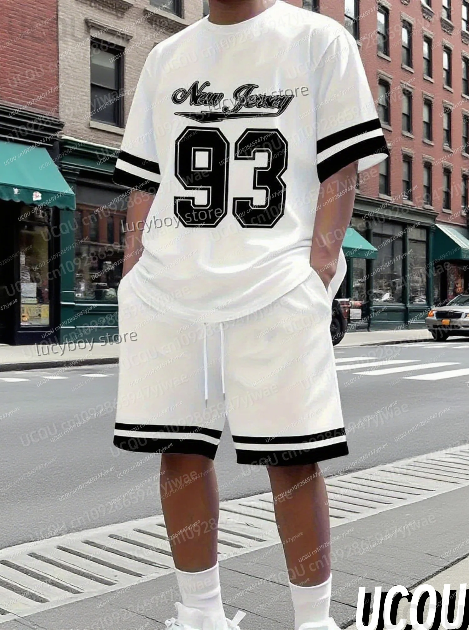 Męski dres sportowy na lato 2025 z nadrukiem koszykówki New York No.93, 2-częściowy zestaw: koszulka i szorty, odzież męska do biegania.
