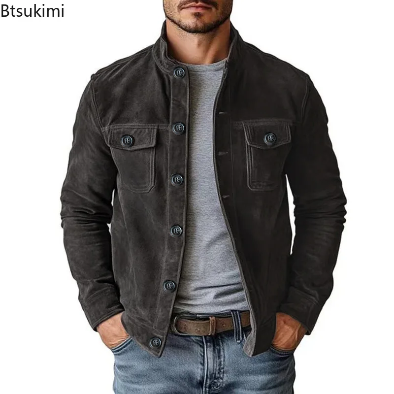 

2026 New Men's Casual Jackets Spring Autumn Fashion Coat Male Solid Stand Collar Vintage Business Outwear Streetwear Jacket Tops