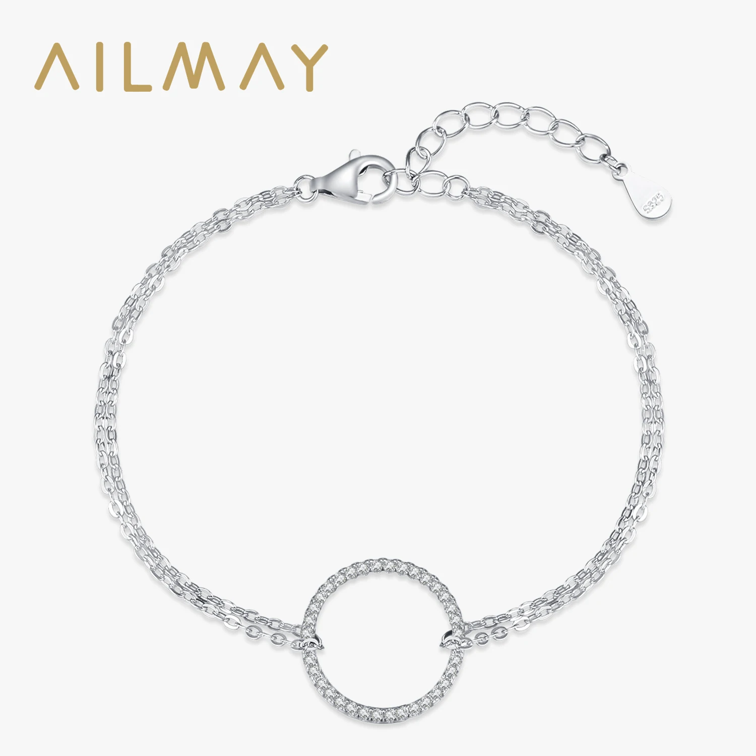 

Ailmay роскошный полый круглый браслет из стерлингового серебра 925 пробы Ослепительный CZ звеньевой браслет-цепочка для женщин ювелирные изделия для свадьбы