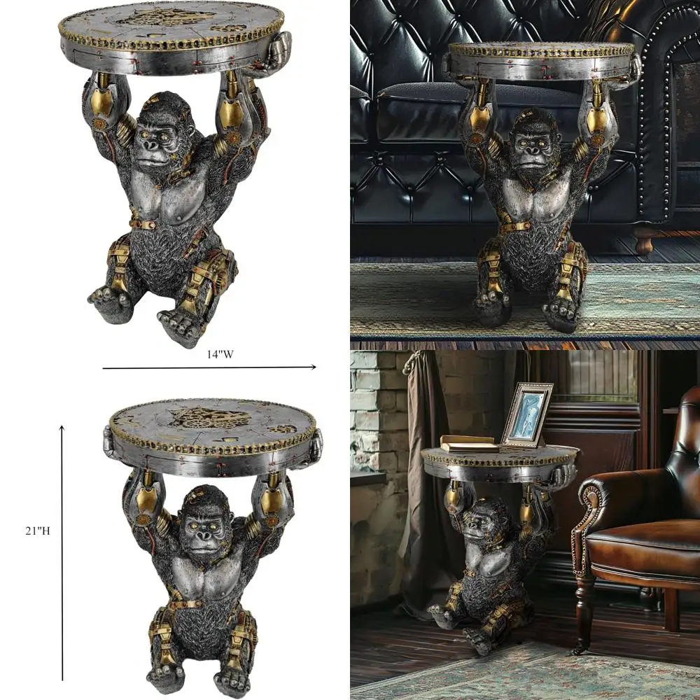 طاولة بقاعدة Steampunk من الغوريلا مصنوعة يدويًا، منحوتة قرد سايبورغ الراتنج، تمثال الخيال العلمي، تمثال قابل للجمع مرسومة يدويًا #1