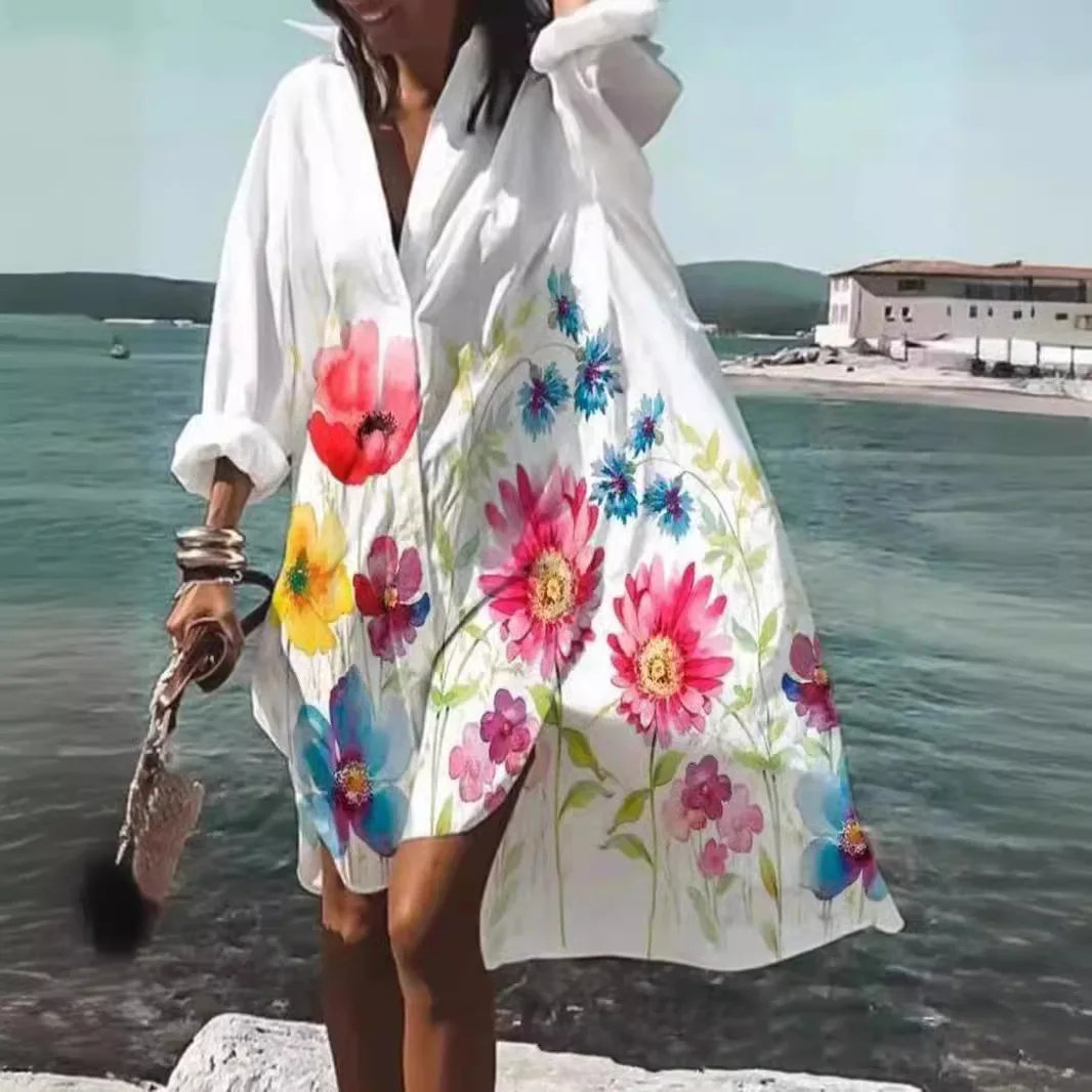 2025, lockeres Hemdkleid in Übergröße für Damen, eleganter neuer asymmetrischer Rock, lässiges, bequemes und modisches Kleid im Urlaubsstil