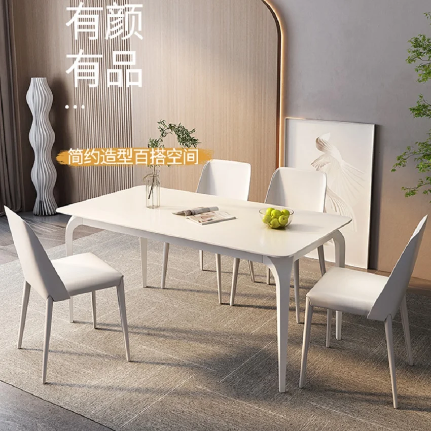 Rock plate dining table Modern simple Nordic household small family rectangular pure white Yiluo rock plate dining table