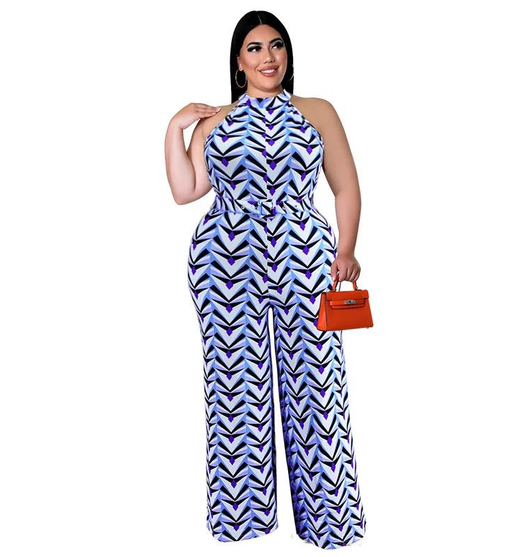 SOMO 2022 Summer Clothes Casual Sleeveless One Piece Outfit Geometric Print Plus Size Jumpsuits for Women Wholesale Dropshipping