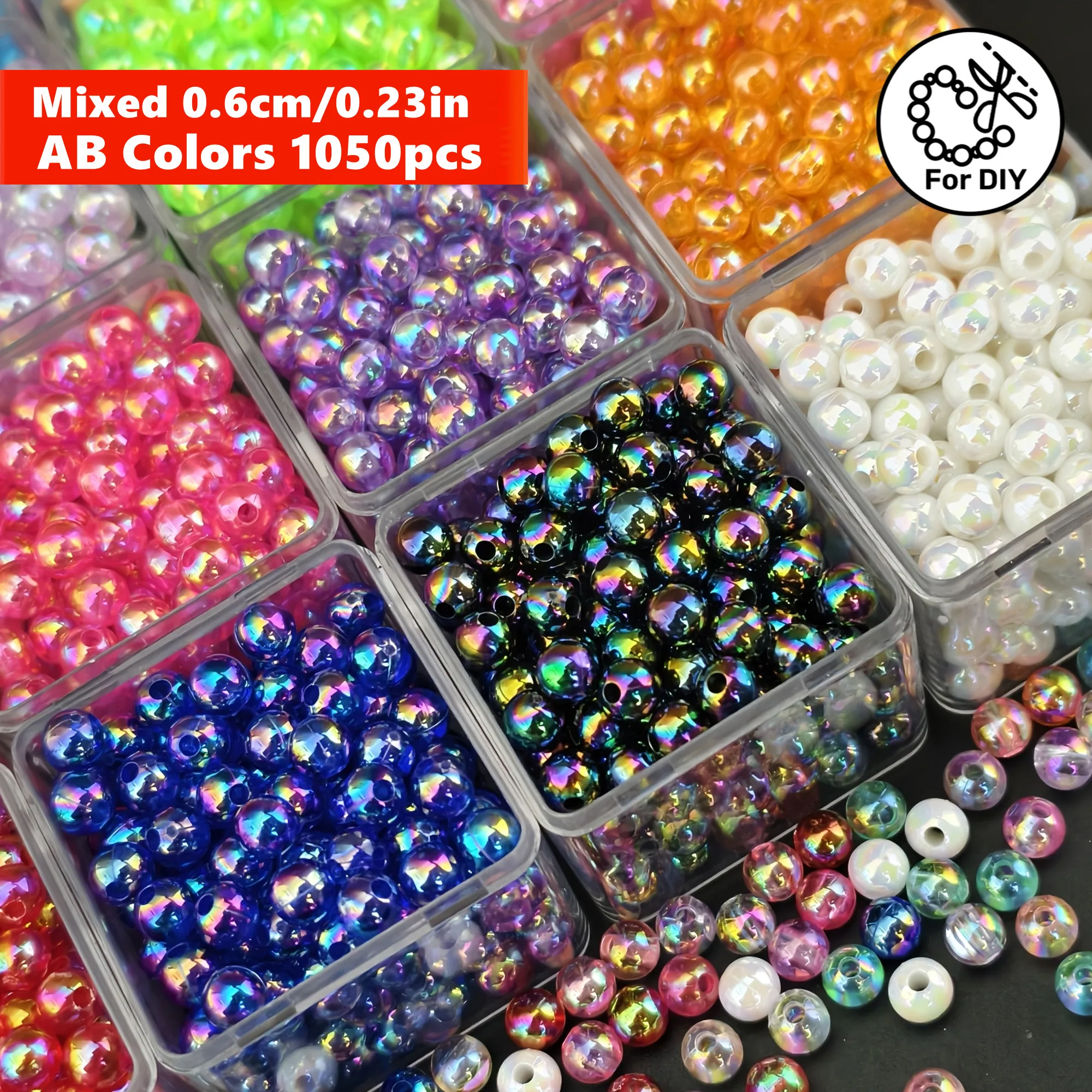 1050pcs 6mm Random Color Mixing AB Colors Round Acrylic Beads Set for DIY Making Crafting Bracelet Necklace