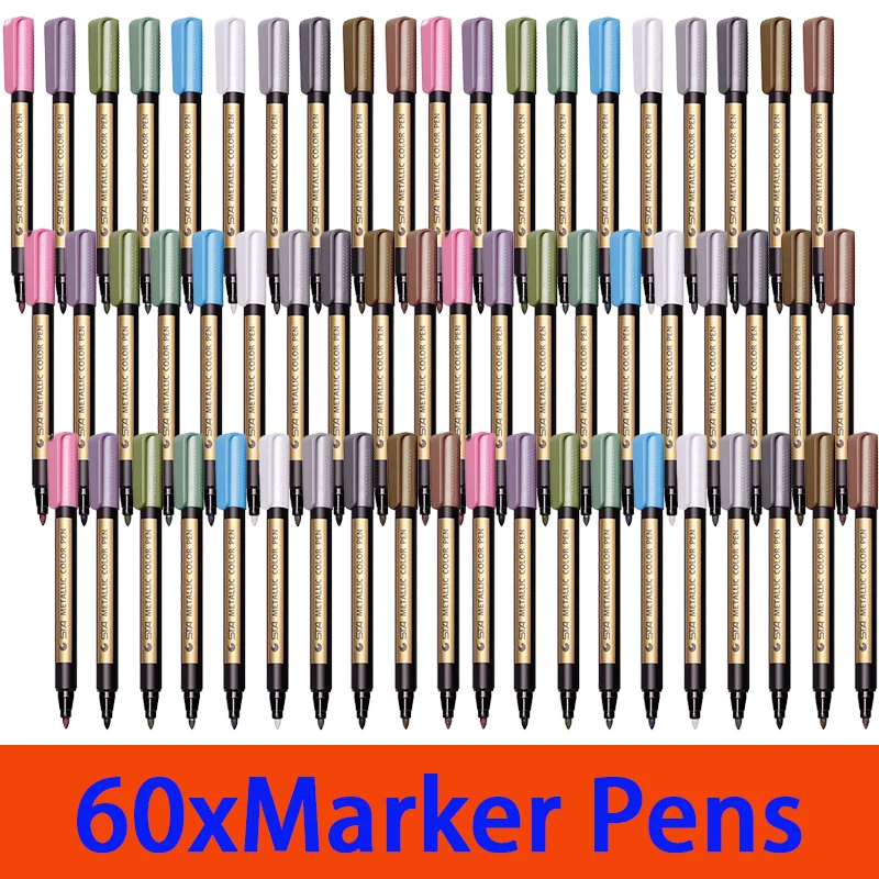 

60Pcs Metallic Pen Permanent Writing Art Acrylic Markers for Stones Skating Paper Glass Wall Drawing