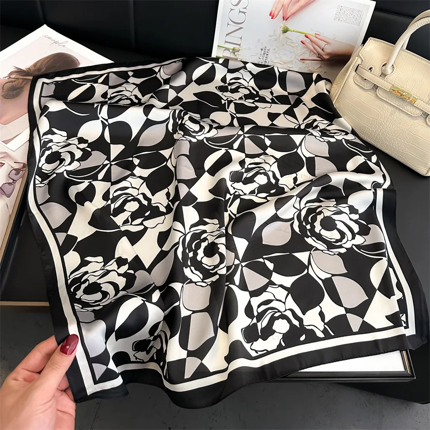 Luxury Temperament Color Match 70X70cm Square Scarf Silk Scarf Kerchief Popular Silk Scarves Bandanna Scarf Tie Neck Bag Scarf