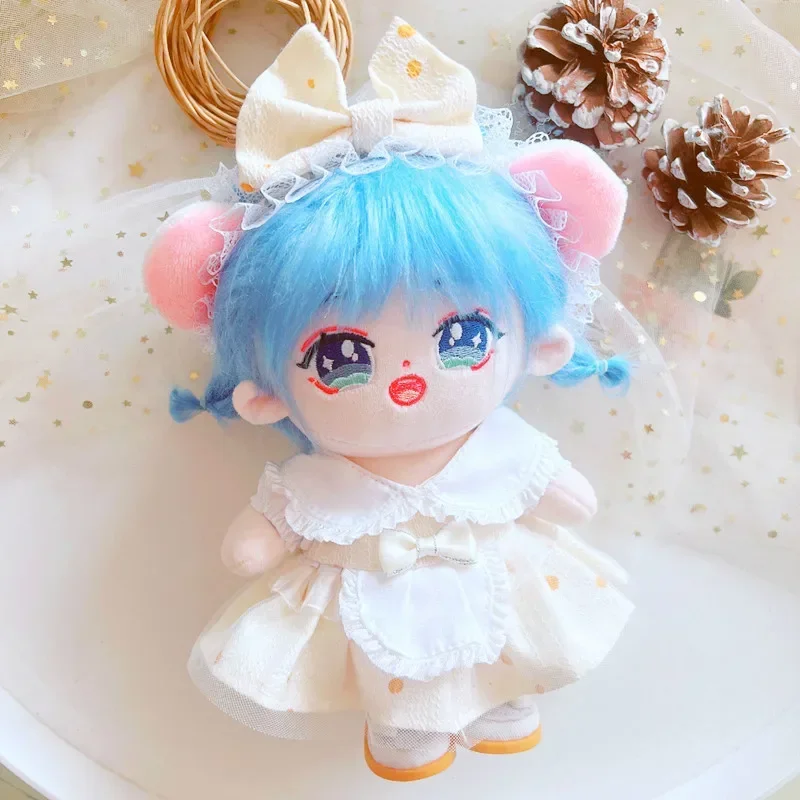 Cute 20cm Korean Idol Doll Plush Toy Clothes Soft Animal Bow apron Dress White princess shoes Dolls Clothes Kids Toys Gifts Doll