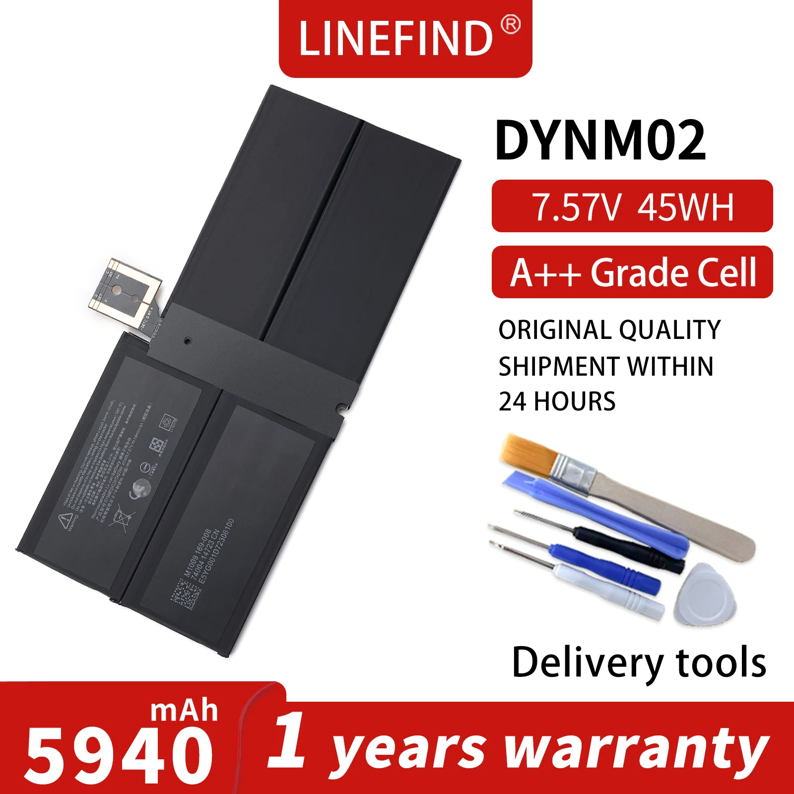

LINEFIND DYNM02 Laptop Battery for Microsoft Surface Pro 5 1796,Pro 6 1807 1809 12.3'' Series Tablet 7.57V 5940mAh Notebook