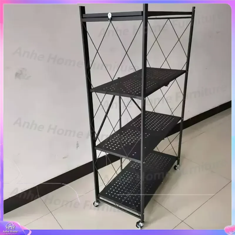 Foldable Metal 5 Tier Kitchen Storage Rack Standing Shelf Organizer Removable Pantry Cabinet for Home Bathroom Living Room