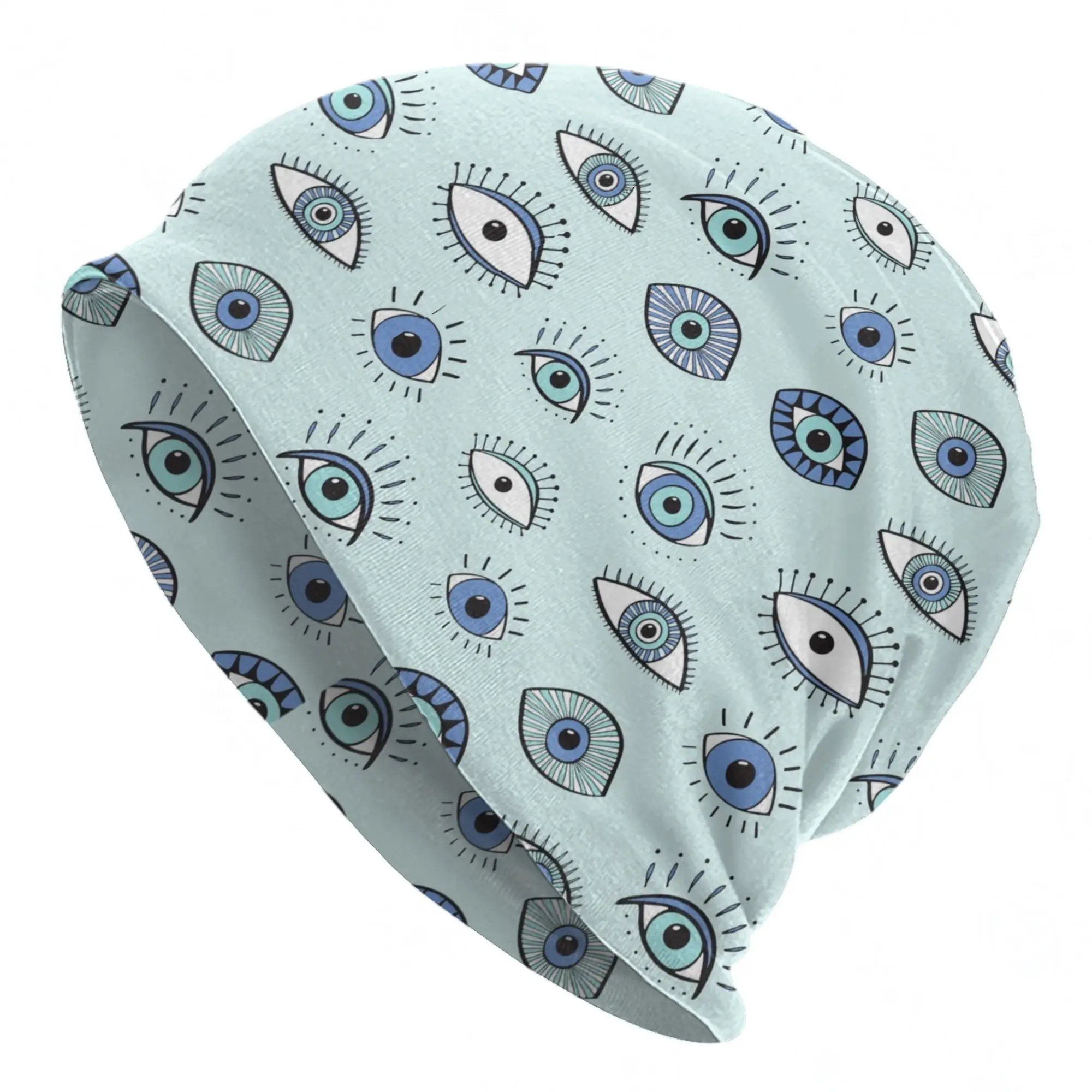 Evil eye! Skullies Beanies Hat Evil Eye Blue Nazar Amulet Pattern Boho Spring Unisex Street Cap Warm Dual-use Bonnet Hats
