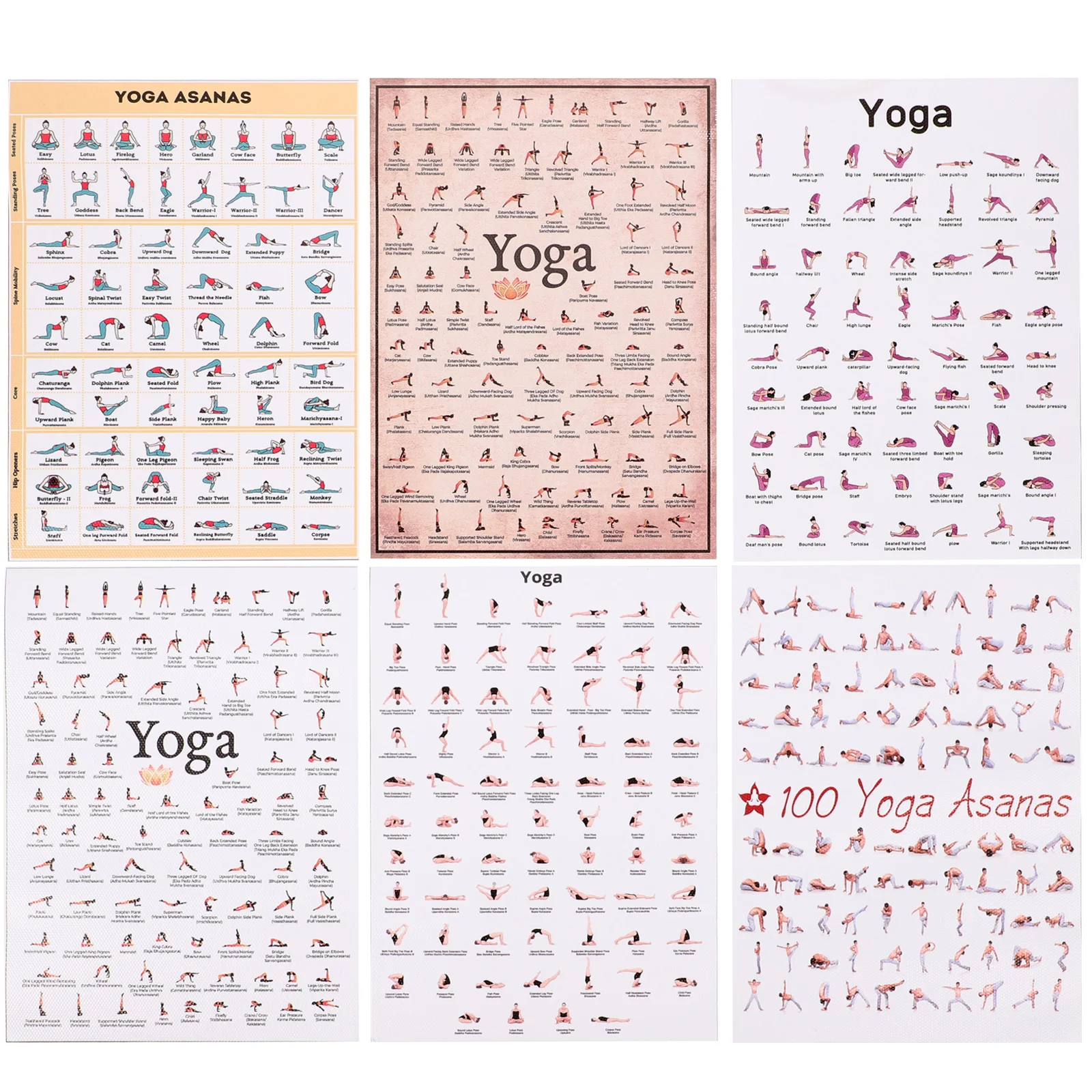 6 stücke Yoga Ausrüstung Wand Yoga Ausrüstung Leinwand Design Dekor Haushalt Bild Workout Home Yoga Ausrüstung