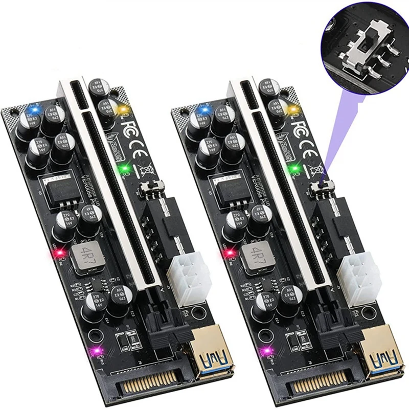BTC 마이닝용 PCI-E 라이저 카드, 최신 VER009S PRO USB 3.0, PCI-E 라이저 익스프레스 16X 익스텐더 어댑터 카드, 6 개