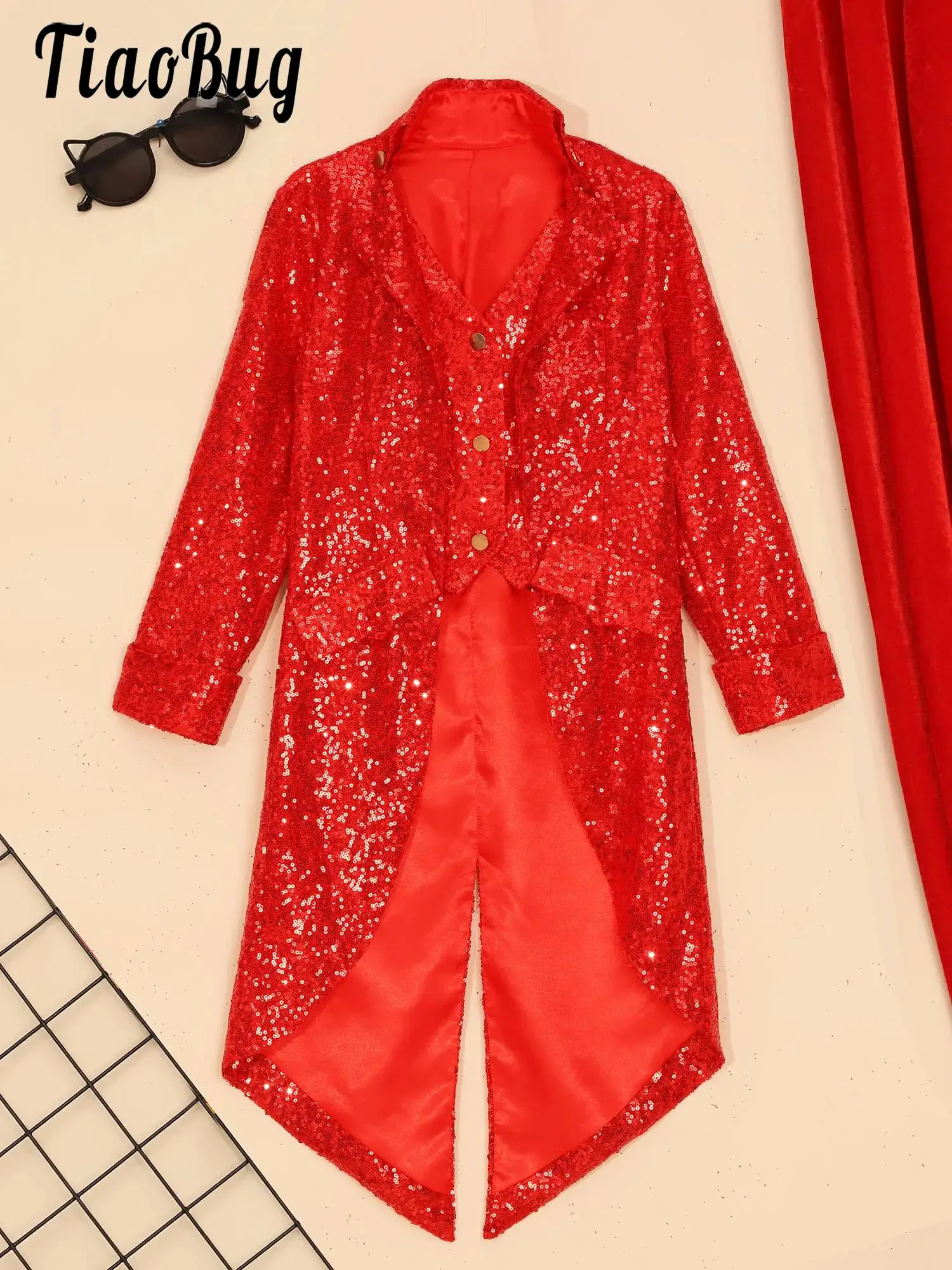 

Boys Sparkly Sequin Tailcoat Long Jacket Medieval Steampunk Victorian Frock Coat Gothic Tuxedo Blazer Halloween Carnival Costume