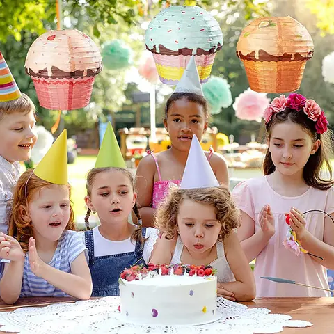 케이크 종이 랜턴 어린이 생일 파티 장식, 컵 케이크 아이스크림 펜던트, 어린이 베이비 샤워, 생일 축하, 3D 장식품