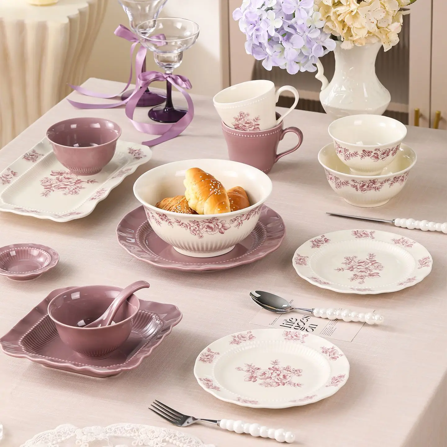 HYS high value purple dishes set ceramic dishes tableware high sense niche household bowl soup bowl underglaze color plate
