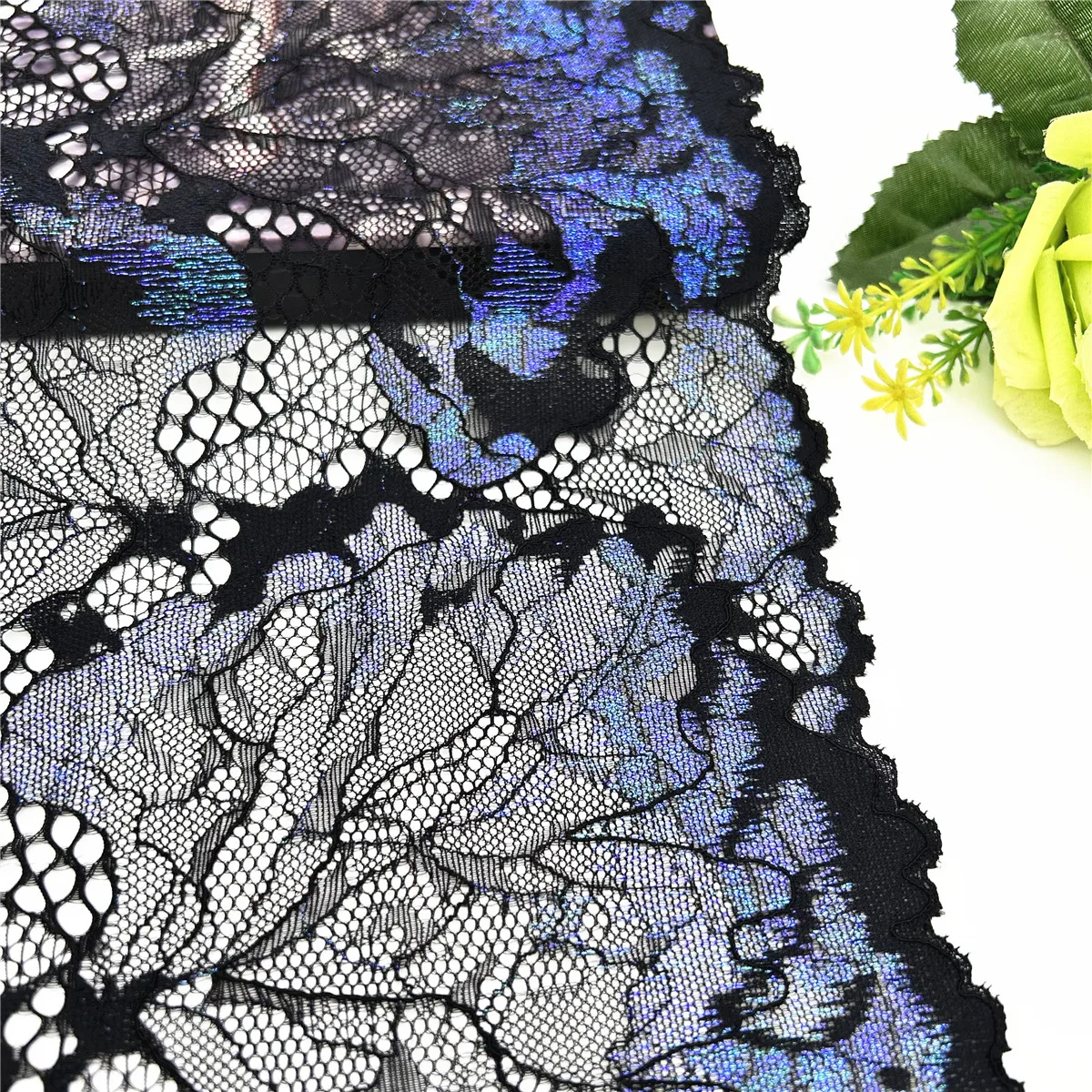 3y/lot Width 23cm Blue Black Shimmer Elastic Lace Trim Lingerie Sewing Craft DIY Apparel Fabric Lace Dress Garment Accessory