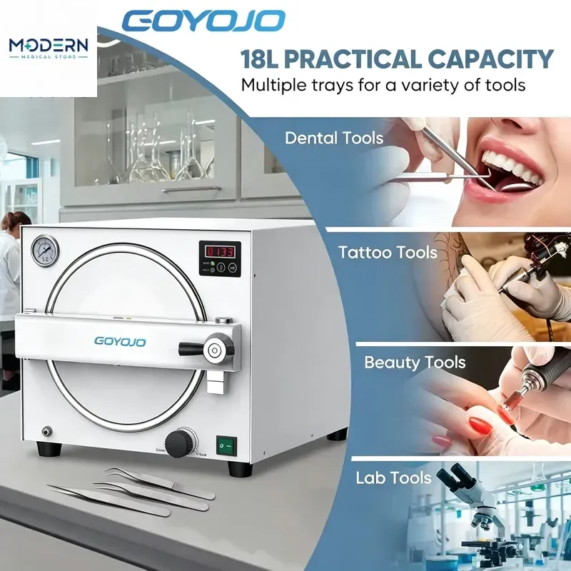 2026 New, High Quality, GOYOJO 18L Class N Autoclave Sterilizer Stainless Steel Tabletop Steam Machine Digital Control Fast