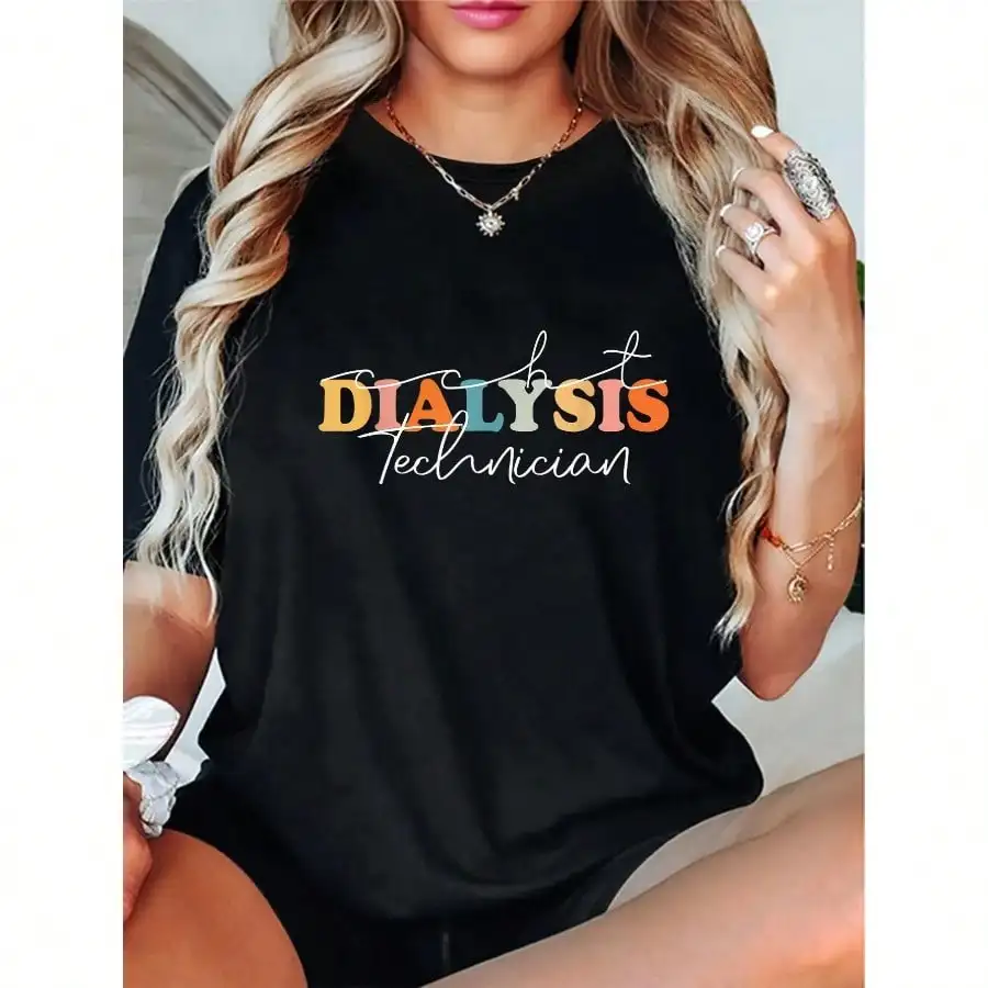 

1pc Dialysis Technician Casual Cotton T Shirt Breathable Absorbent Knit Fabric Round Neck All Season Comfort