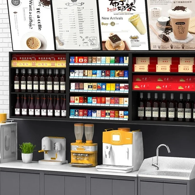 custom.Hongbai Supermarket Convenience Wall-Mounted Multi-Function Rack Display Cabinet Checkout Counter