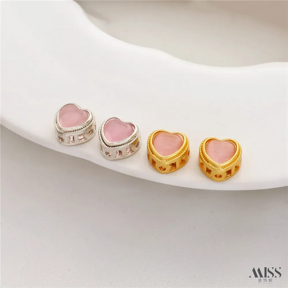 Matte Gold 18K Gold Color Starry Sky Stone Powder Cat Eye Heart-shaped Love Bead Diy Bracelet Necklace String Jewelry Accessorie